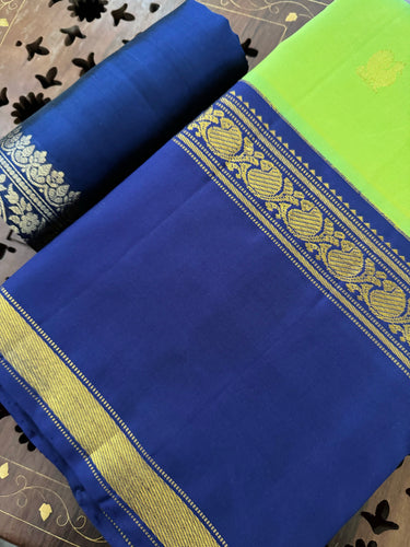 Kanchipuram Pure Silk Pure Zari Korvai Saree | Purple & Chartreuse | Contrast Border | Handwoven | Ships from California